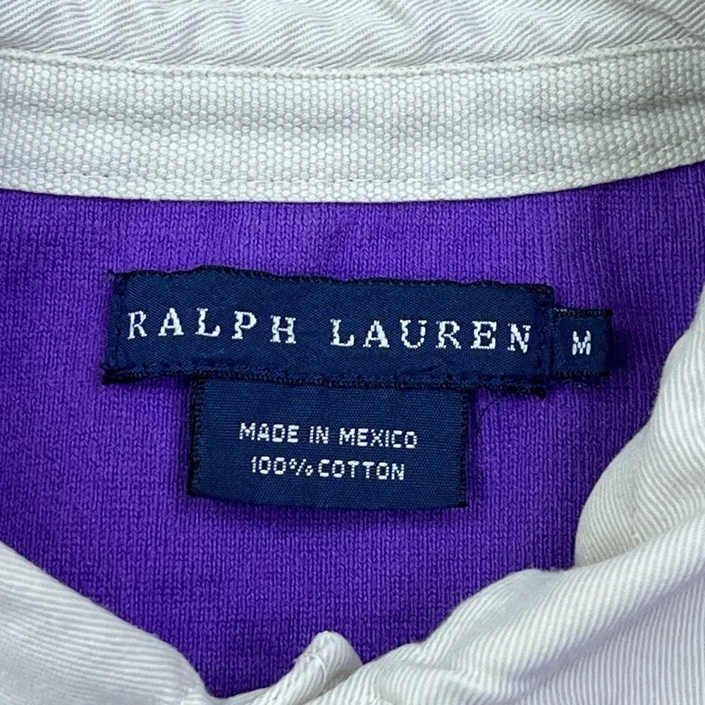 Ralph Lauren Rugby Shirt Youth M Shirt‎ Long Sleeve Purple V Stripe Patch Logo